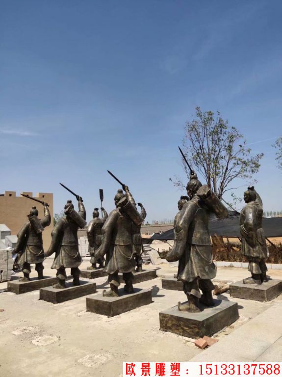 玻璃钢古代战将雕塑，仿铜古代人物雕塑
